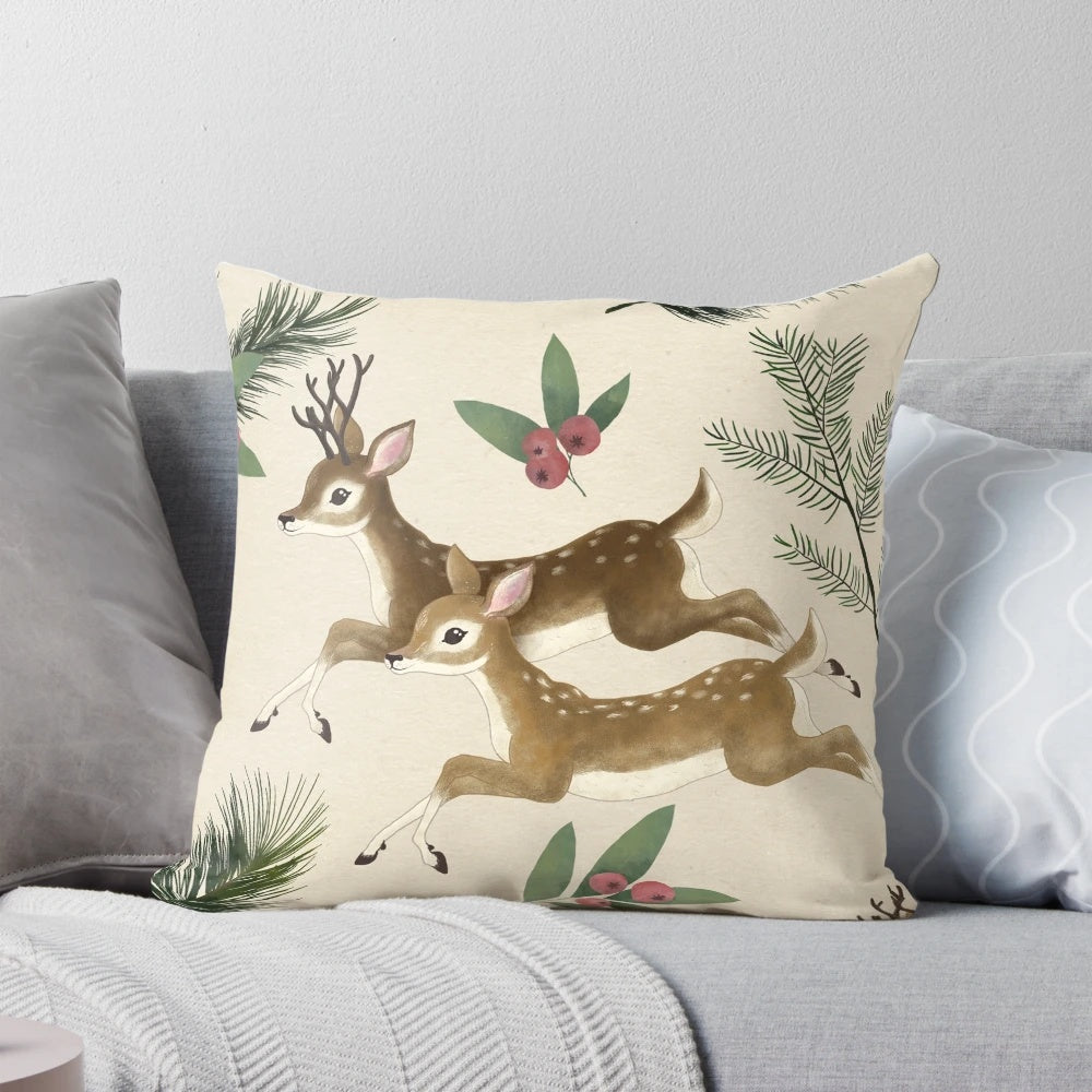 Soft and snuggly winter deer pillow with a repeating pattern design