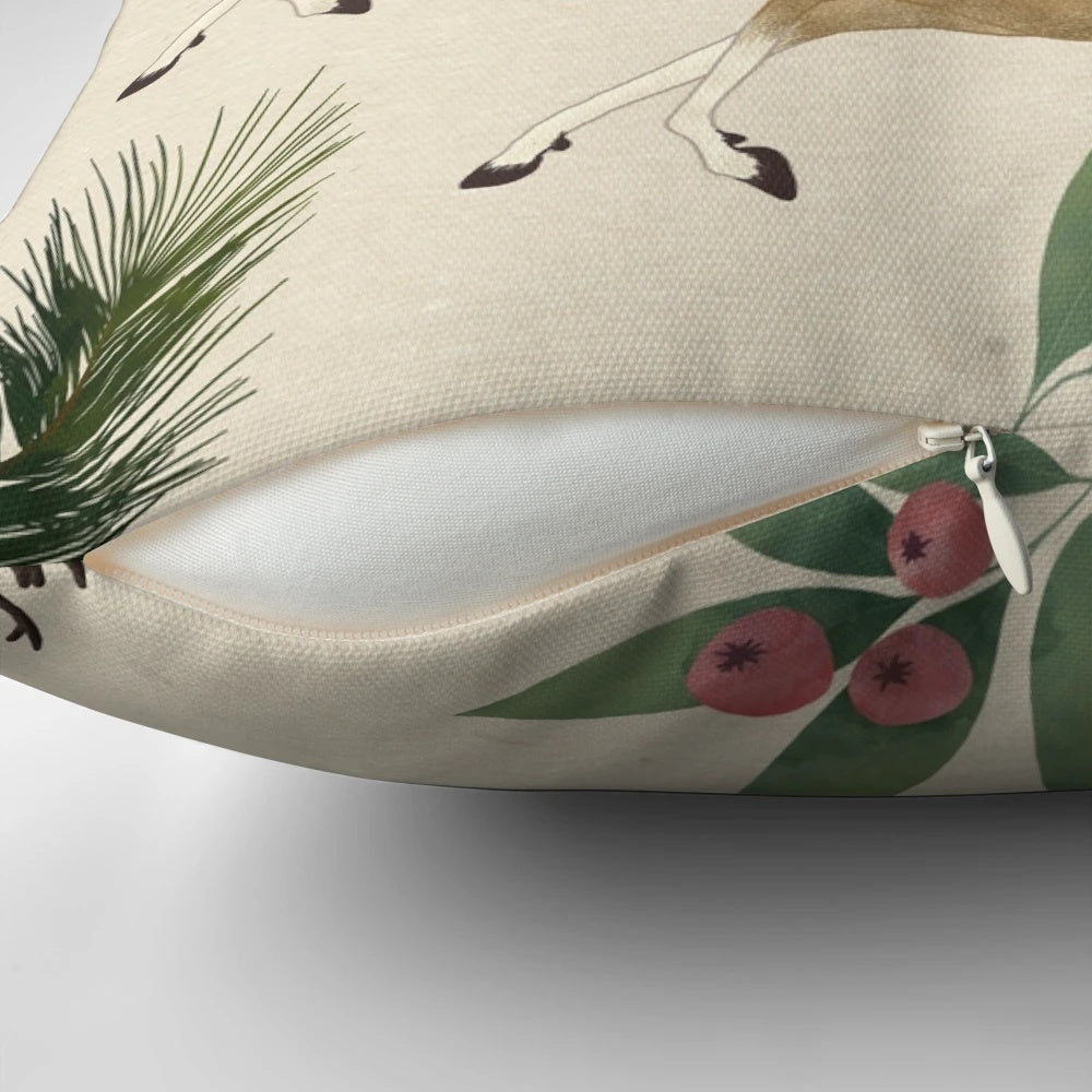 Soft and snuggly winter deer pillow with a repeating pattern design