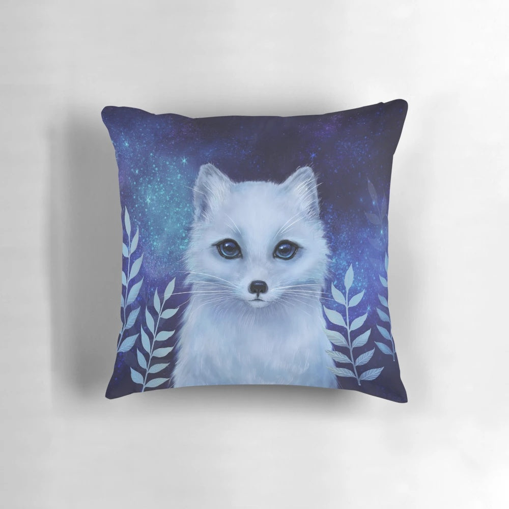 Soft, plush winter fox pillow with a cozy, galaxy-inspired design