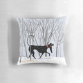 A soft, plush pillow featuring a winter-themed design with a greyhound, whippet, or lurcher dog.