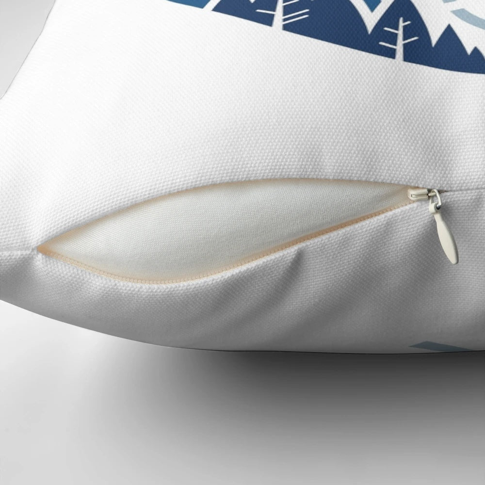 A white pillow featuring a scenic road winding through mountains and forests, perfect for nature and travel enthusiasts.