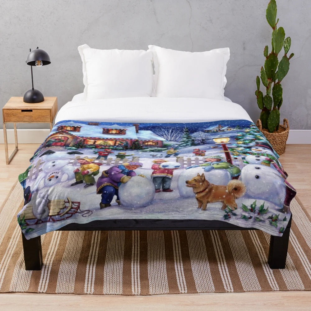 Soft and snuggly plush blanket with a winter wonderland design