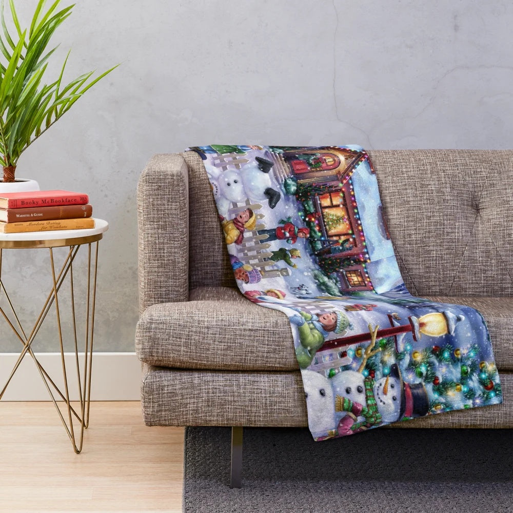 Soft and snuggly plush blanket with a winter wonderland design