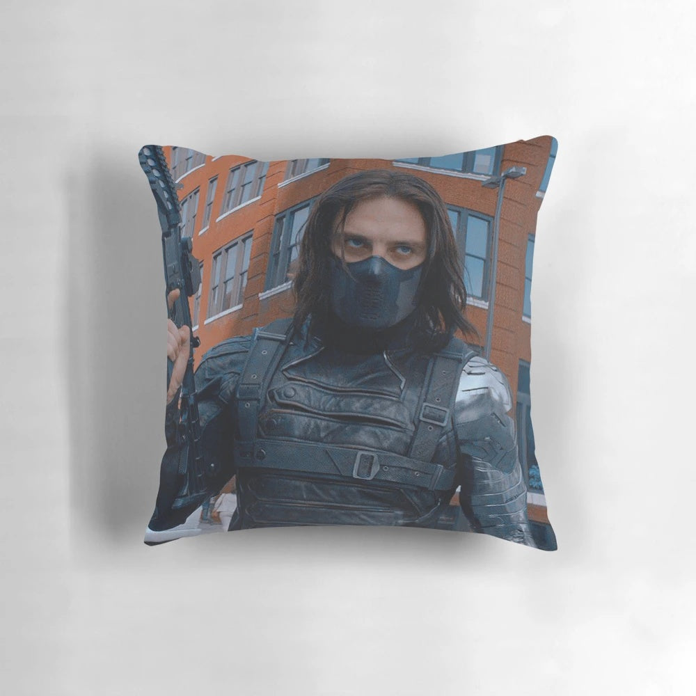 Plush pillow featuring the Winter Soldier, Bucky Barnes, from the Marvel Avengers