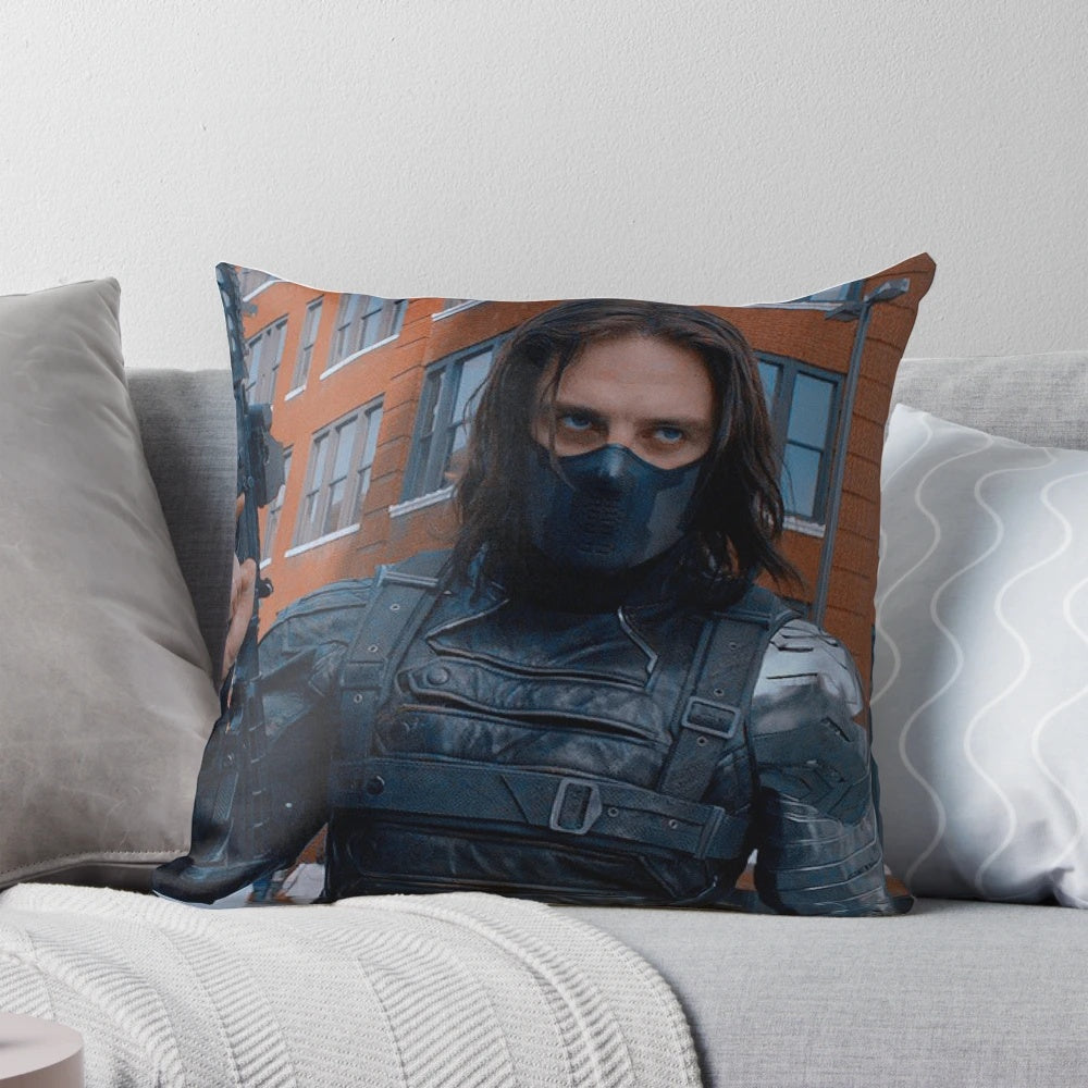 Plush pillow featuring the Winter Soldier, Bucky Barnes, from the Marvel Avengers