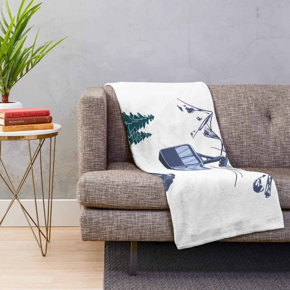 Ski scene plush blanket for winter sports and skiing