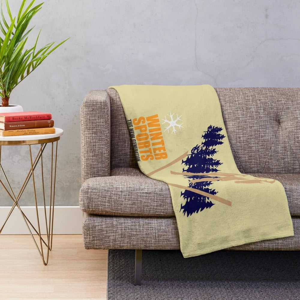 Cozy plush blanket with winter sports design