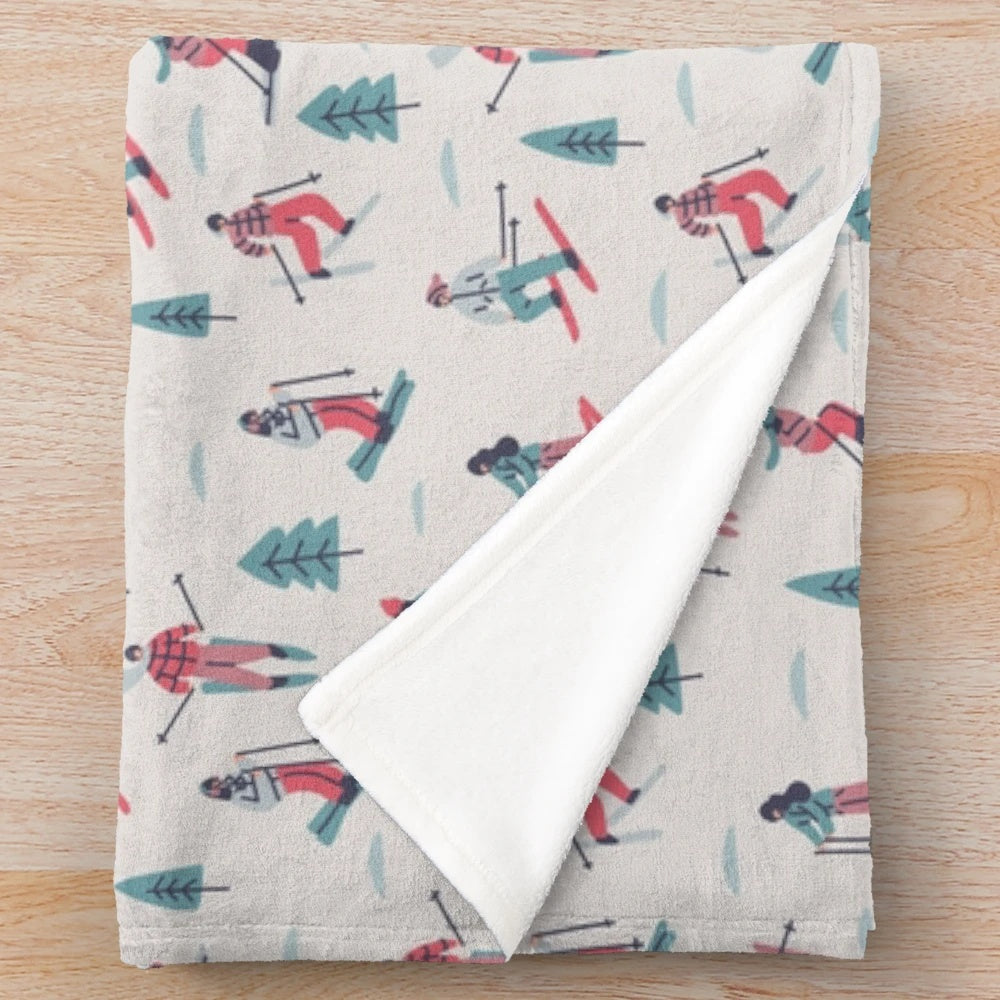 Colorful plush blanket with winter sports design