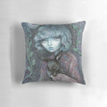 Soft, plush winter-themed pillow with a cute bunny design in shades of blue