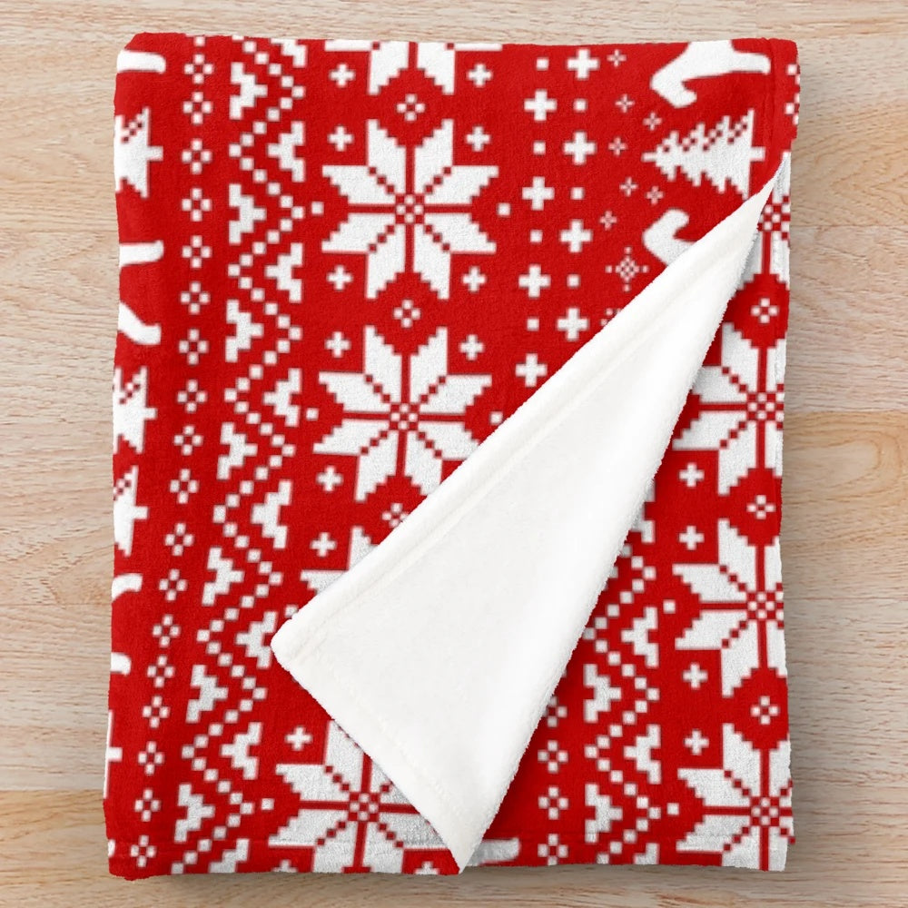 Plush blanket with wire fox terrier silhouettes in a festive Christmas pattern