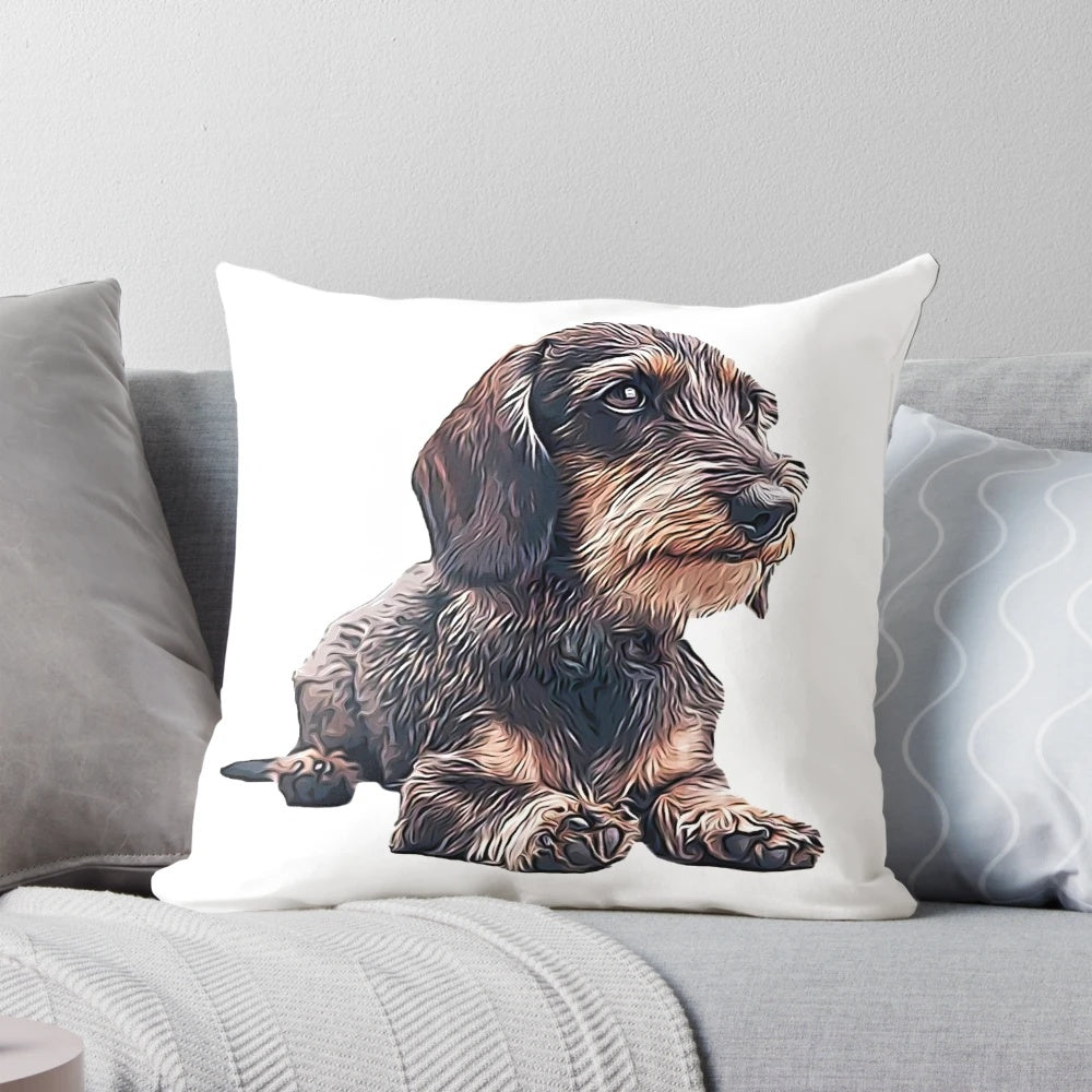 Soft, plush pillow featuring a wire haired dachshund design