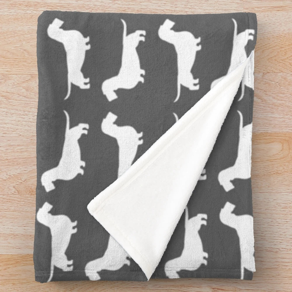 Wire haired dachshund plush blanket with white wiener dog silhouette