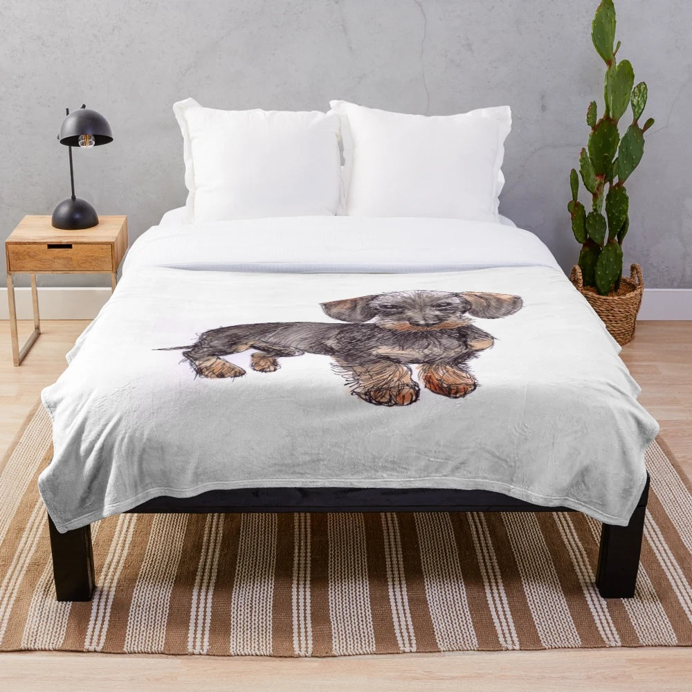 Soft and cuddly wire-haired daschund plush blanket