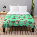 Wire Haired Fox Terrier on a plush rainbow heart-patterned blanket