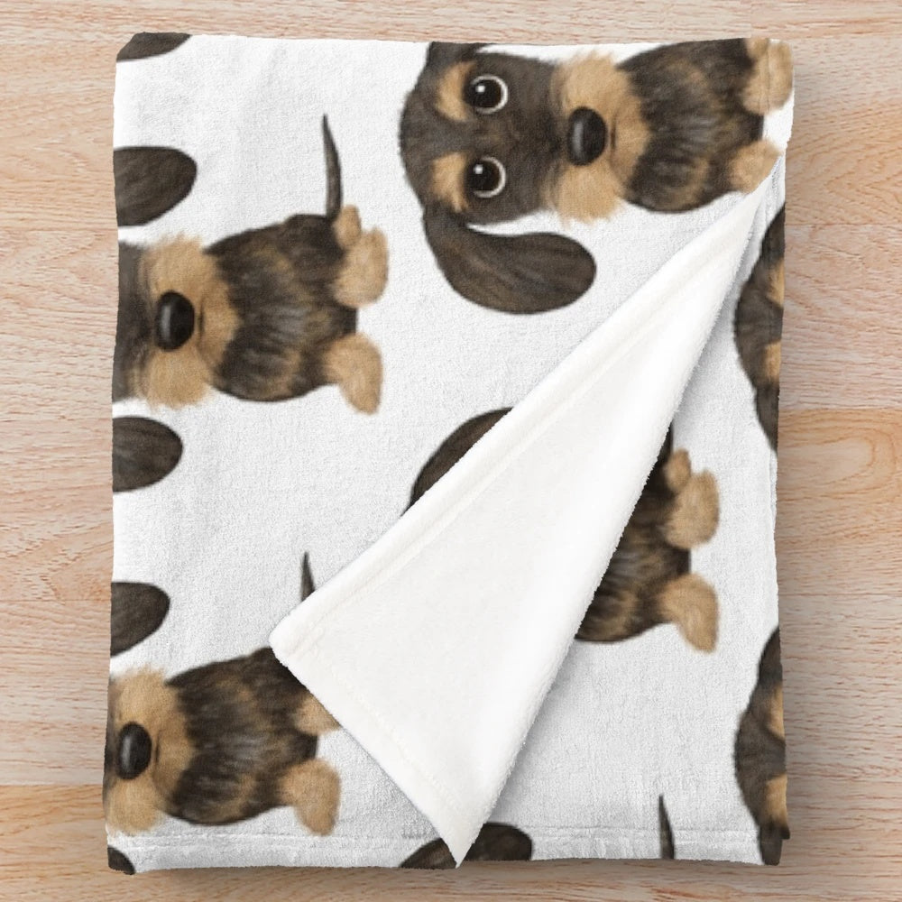Soft and cuddly plush blanket featuring a wirehaired dachshund design