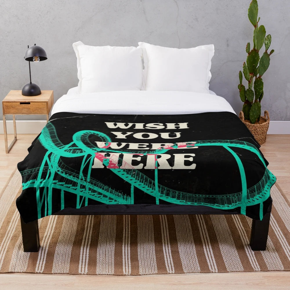 Soft and comfortable "Wish You Were Here" plush blanket featuring music-inspired design