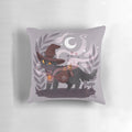 Soft, plush pillow with a witchy, magical design featuring a black cat, moon, and witch hat on a dark background