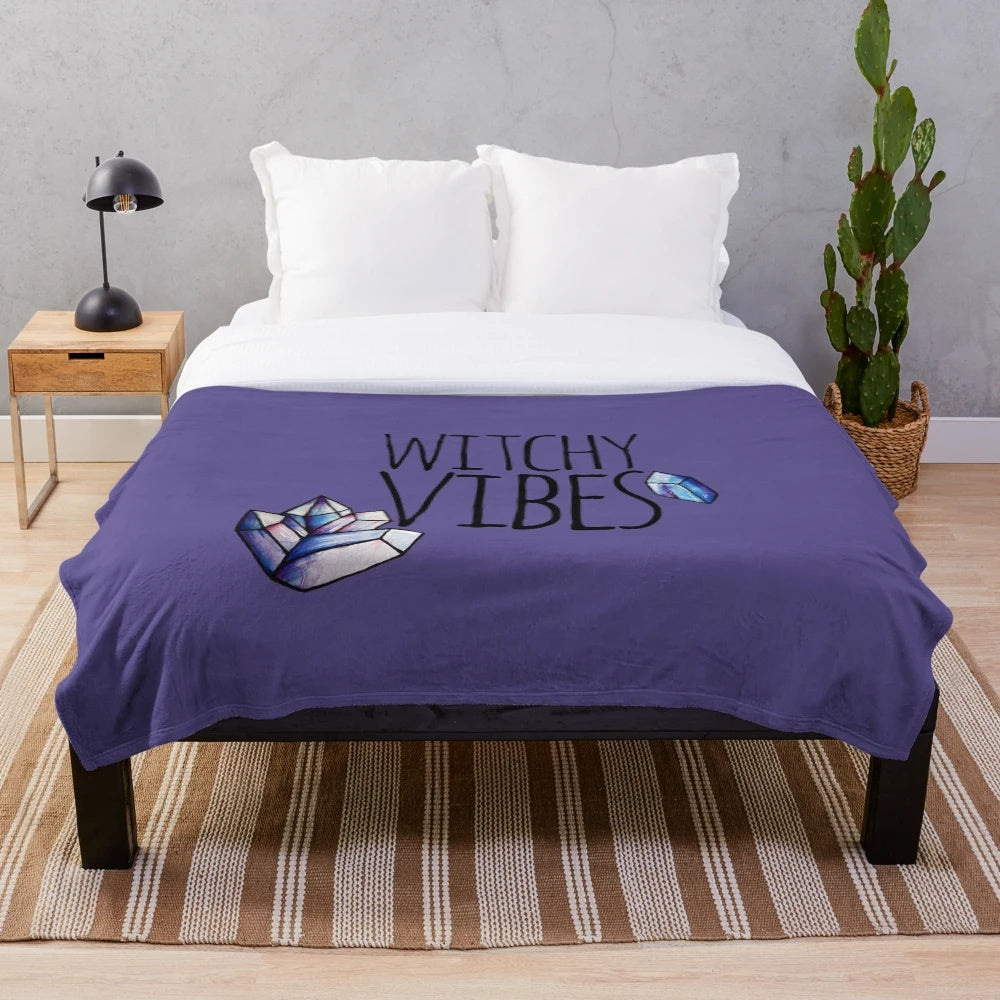 Witchy plush blanket with crystals and bohemian style
