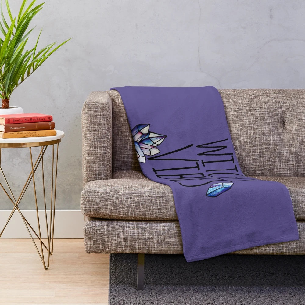 Witchy plush blanket with crystals and bohemian style