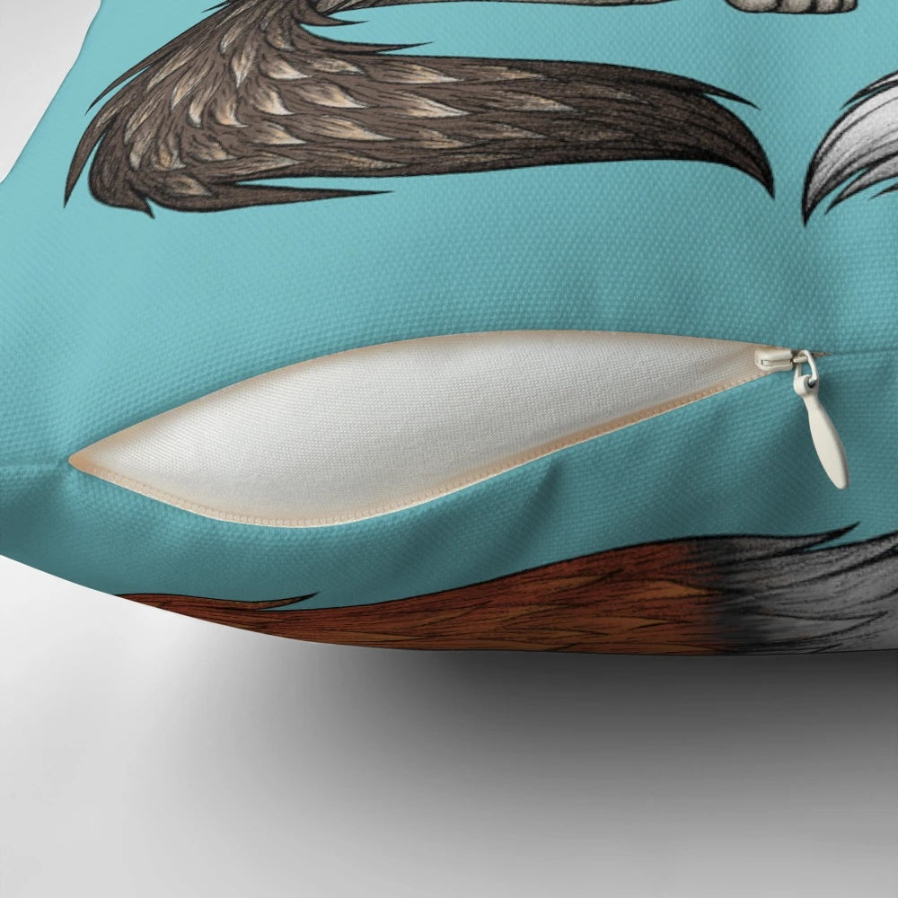 Soft, plush pillow featuring an illustration of a wolf and a fox cuddling together in a romantic, nature-inspired design.