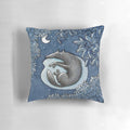 A plush, nature-inspired pillow featuring a wolf design against a starry night sky background.