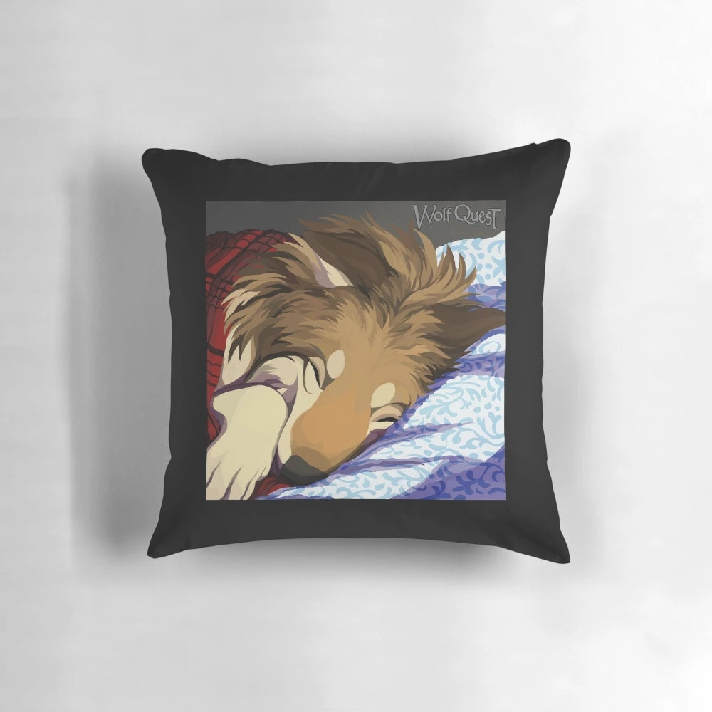 Plush pillow with wolf and Goldilocks design, ideal for WolfQuest enthusiasts
