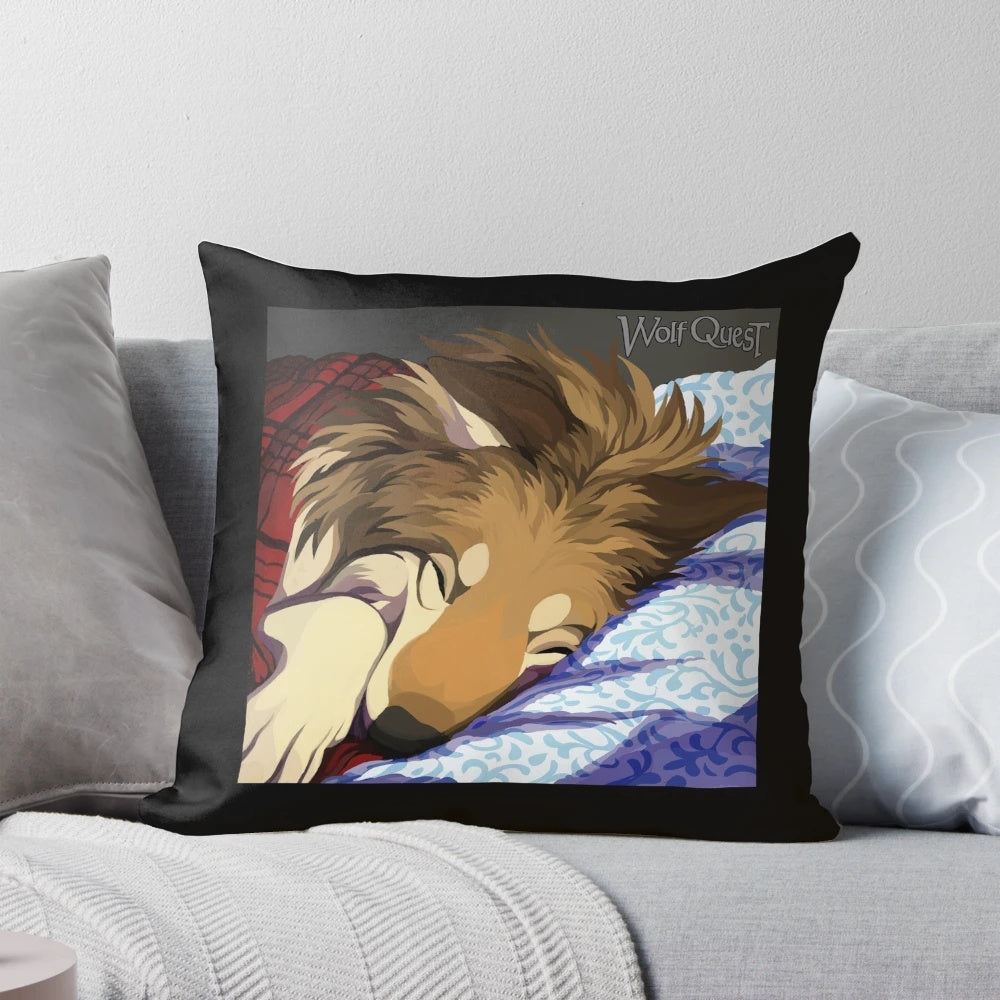 Plush pillow with wolf and Goldilocks design, ideal for WolfQuest enthusiasts