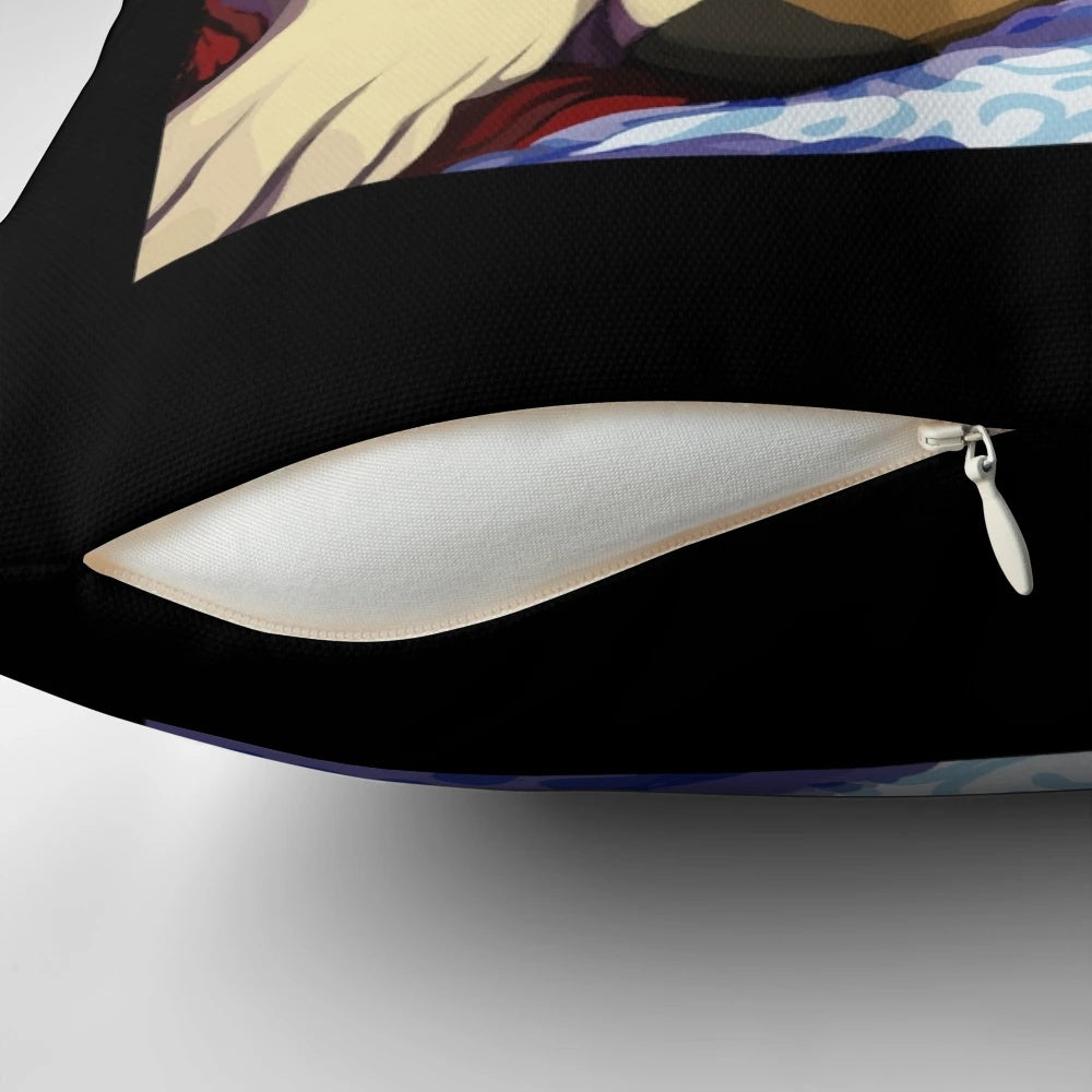 Plush pillow with wolf and Goldilocks design, ideal for WolfQuest enthusiasts