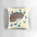 Soft, plush wombat pillow with nature-inspired blue wren and fairy wren design