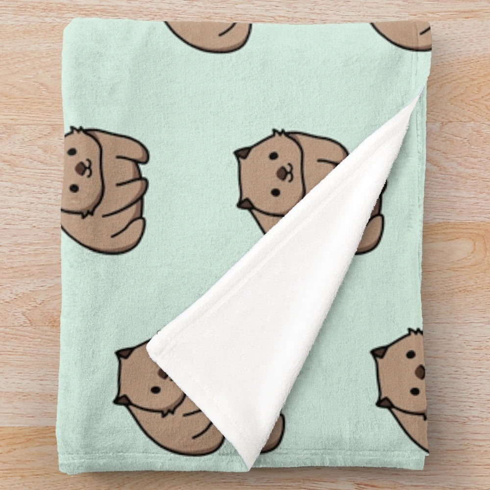 Wombat plush blanket with a cute and cuddly Australian marsupial design