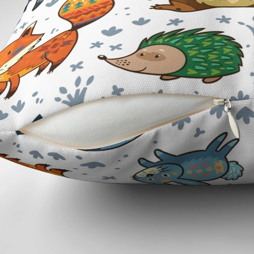 Soft, plush pillow featuring a charming woodland animals design, perfect for adding a nature-inspired touch to your home or nursery.