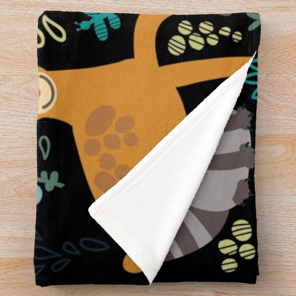 Woodland animals pattern plush blanket