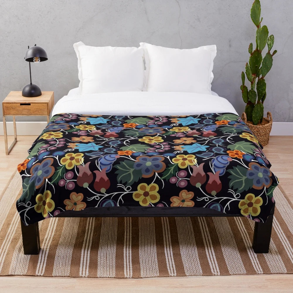 Zaagi'idiwin Plush Blanket with woodland floral and ojibwe inspired pattern