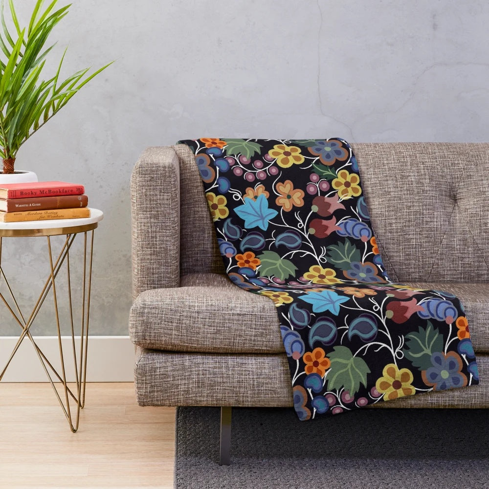 Zaagi'idiwin Plush Blanket with woodland floral and ojibwe inspired pattern