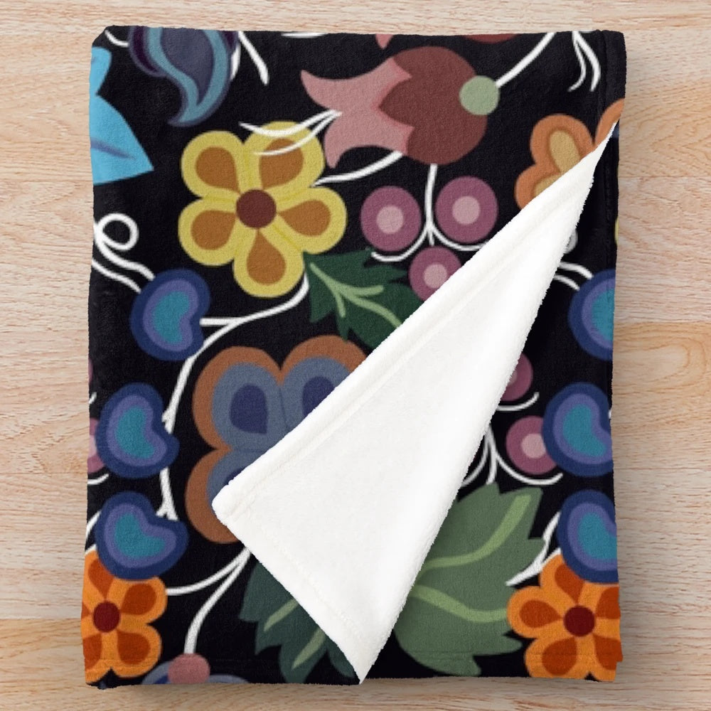 Zaagi'idiwin Plush Blanket with woodland floral and ojibwe inspired pattern