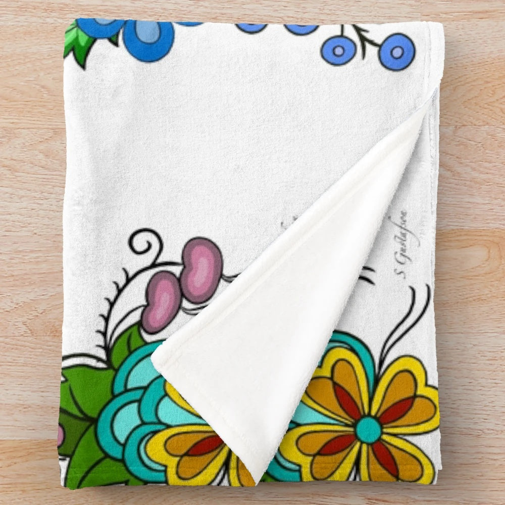 Cozy woodland plush blanket with Ojibwe floral pattern