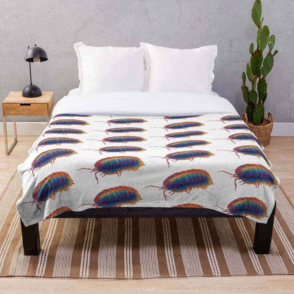 Plush blanket with a woodlouse or pill bug animal print design