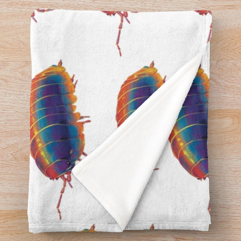 Plush blanket with a woodlouse or pill bug animal print design