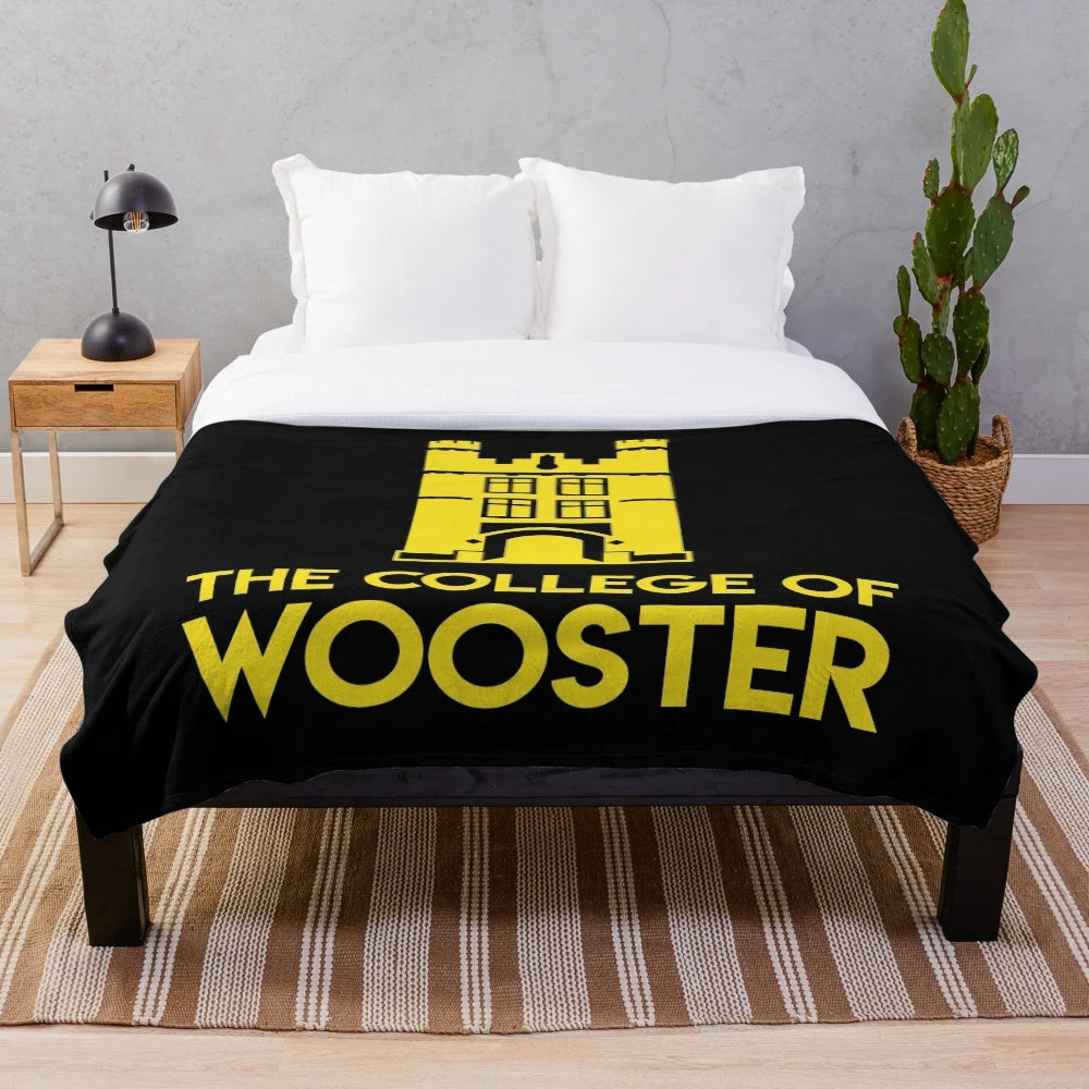 College of Wooster Plush Blanket featuring the school colors and logo