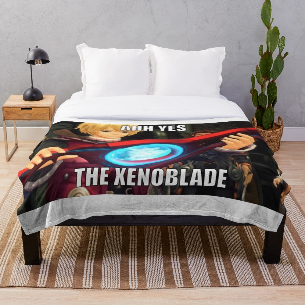 Xenoblade plush blanket featuring game characters