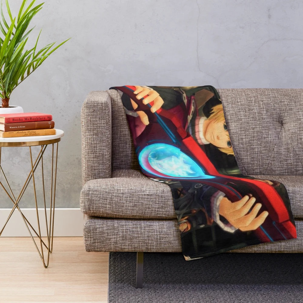 Xenoblade plush blanket featuring game characters