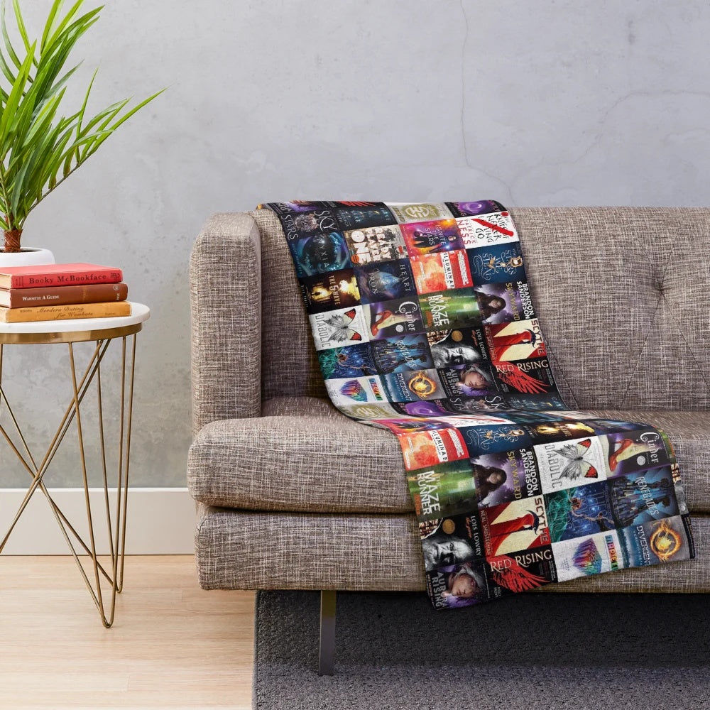 Young adult sci-fi themed plush blanket with book-inspired design