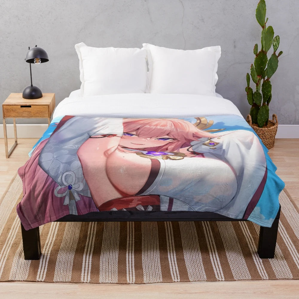 Soft and Cuddly Yae Miko Genshin Impact Plush Blanket