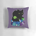 A cozy, black pillow with a 'void' design, perfect for yarn hoarders and crochet/knitting enthusiasts.