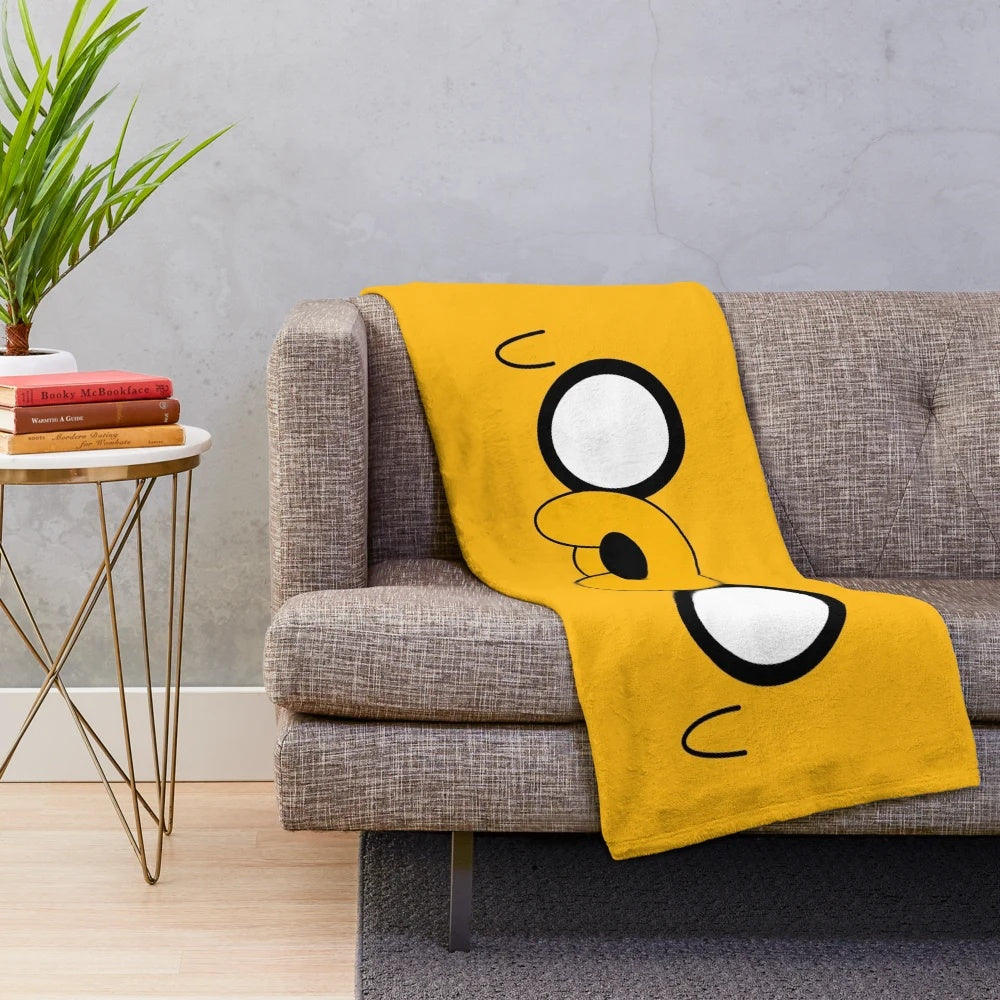 Soft and Cuddly Yellow Plush Blanket Featuring Jake the Dog from the Cartoon Network Series Adventure Time