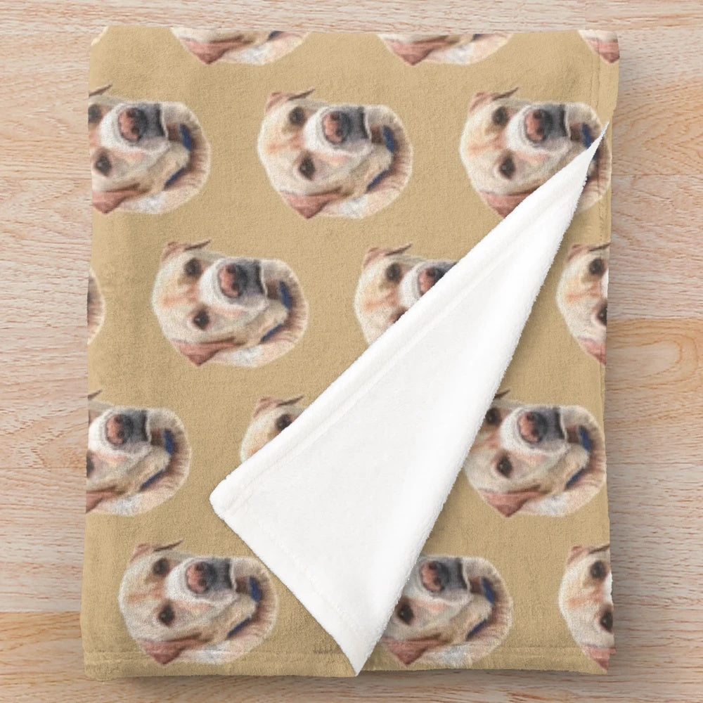 Cozy yellow labrador plush blanket with hand-drawn dog portrait