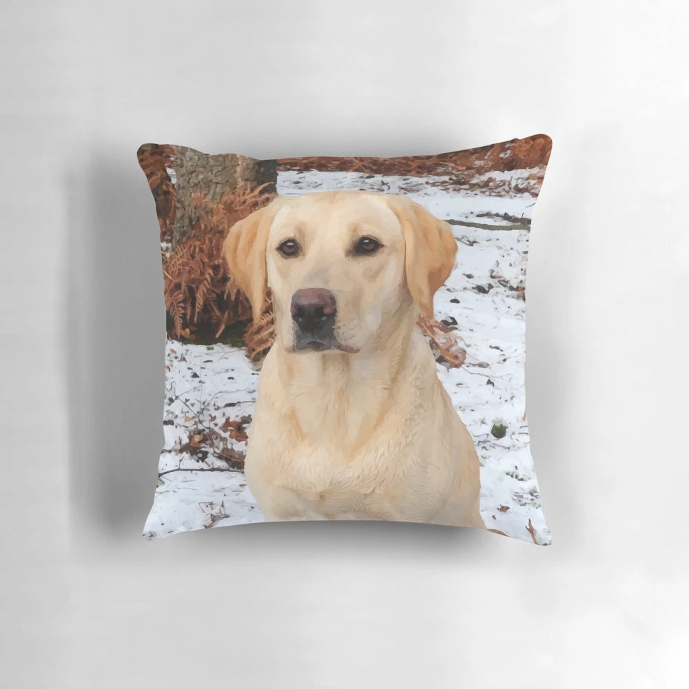 Soft and plush yellow labrador retriever pillow featuring a hunting dog design for dog enthusiasts