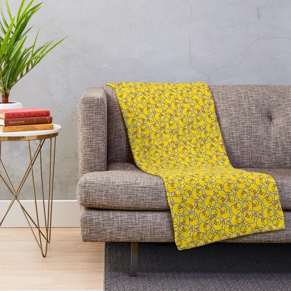 Yellow rubber duck plush blanket for children