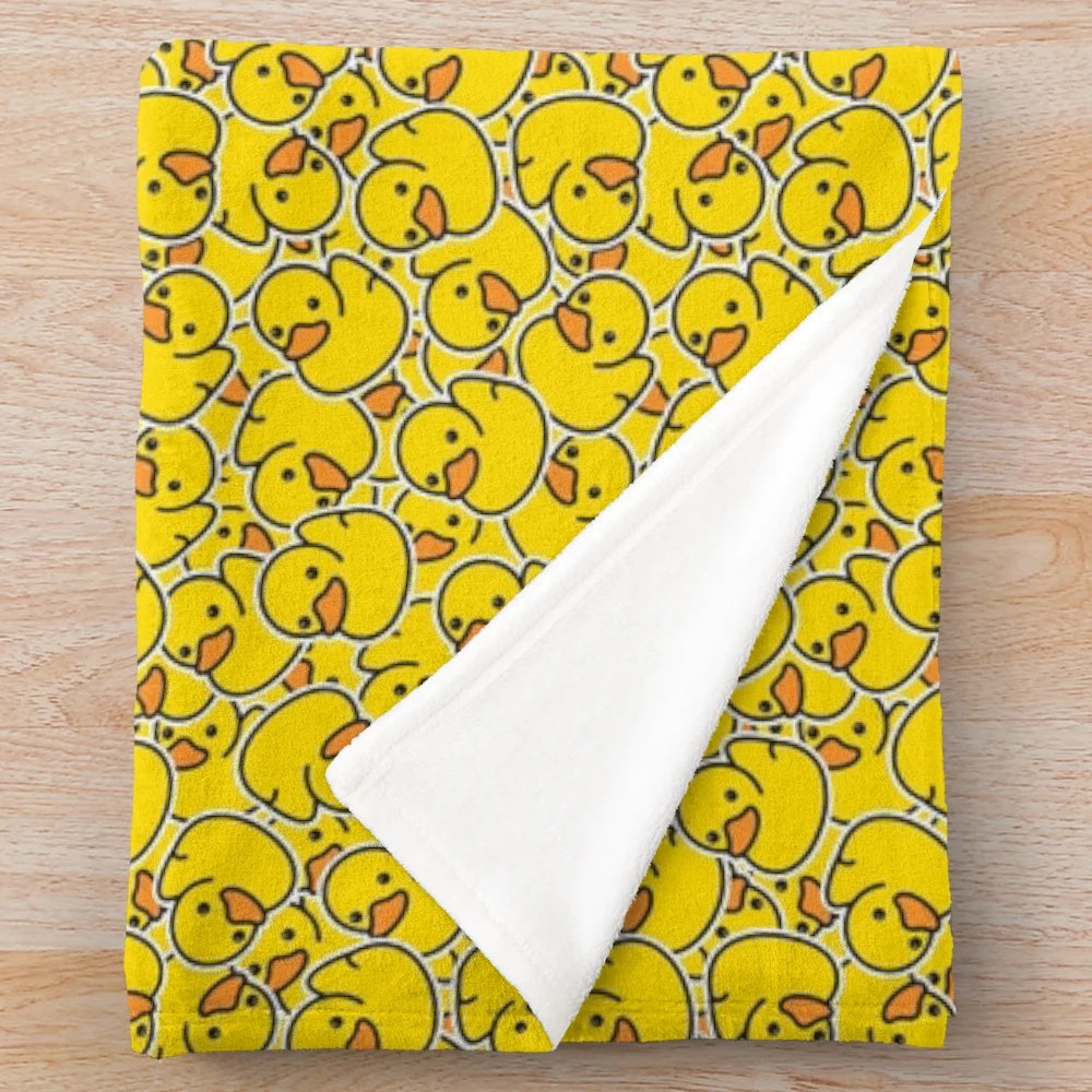 Yellow rubber duck plush blanket for children