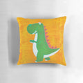 Soft, yellow pillow with a happy T-Rex design, perfect for adding a touch of dinosaur-themed charm to any room.